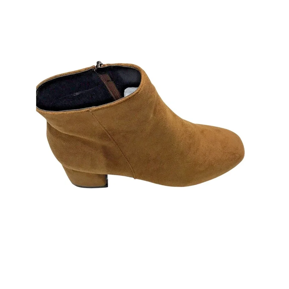 brown faux zip up‎ suede bootie round toe size 9